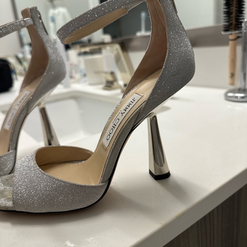Jimmy Choo silver glitter heels